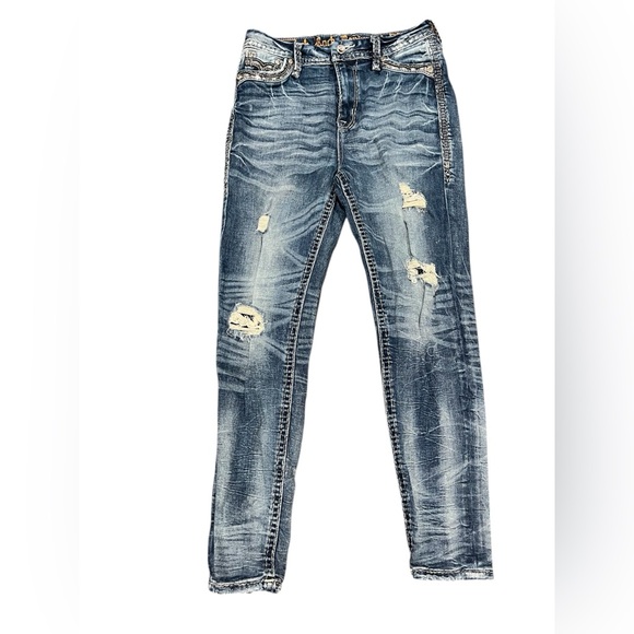 Rock Revival Distressed Ultra High Rise Curvy Ankle Skinny “Cyrus” Size 27 - Picture 1 of 6